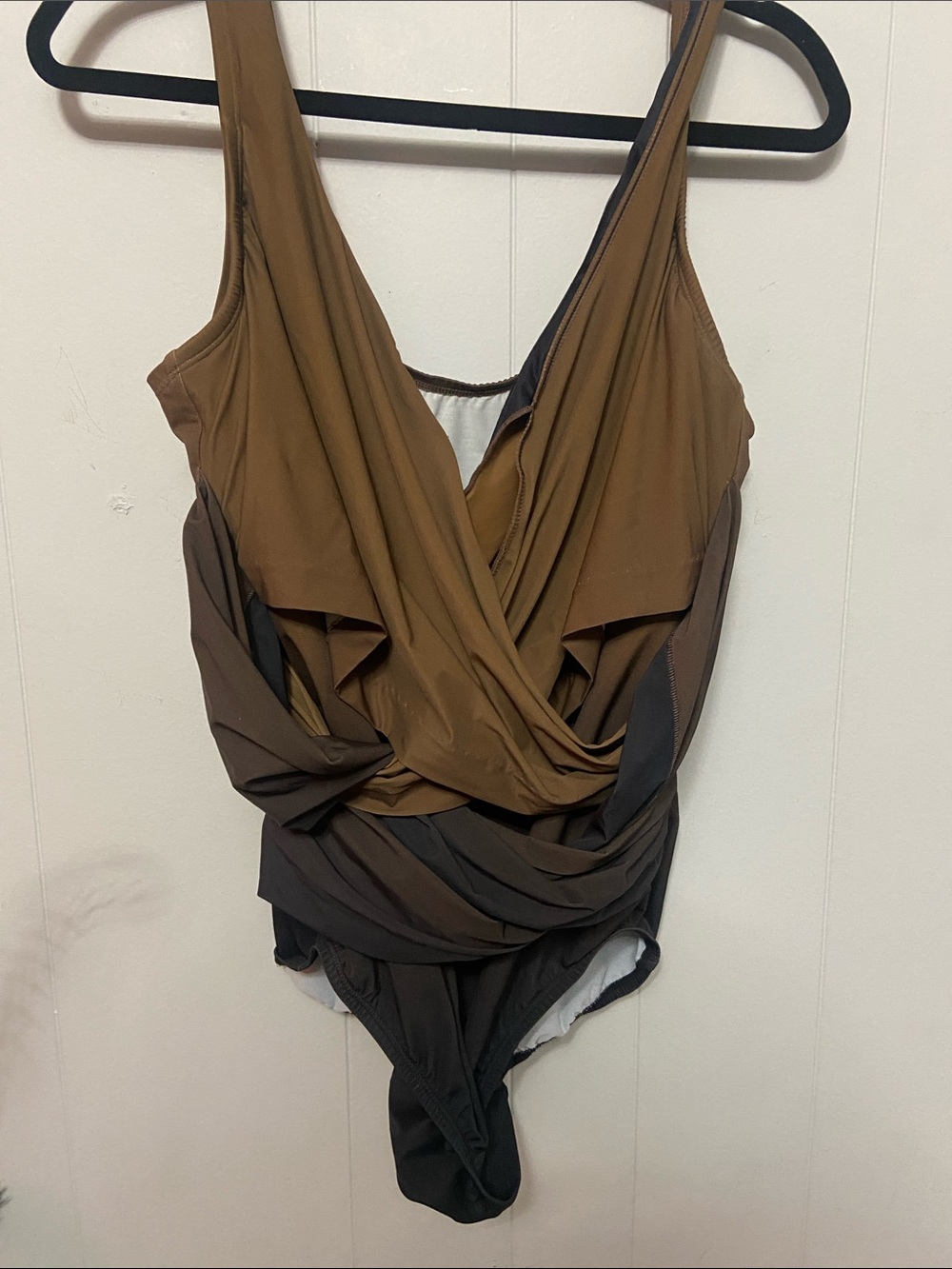 Lands' End Draped One-Piece Swimsuit — Brown & Dark Brown, black ombre. 20W